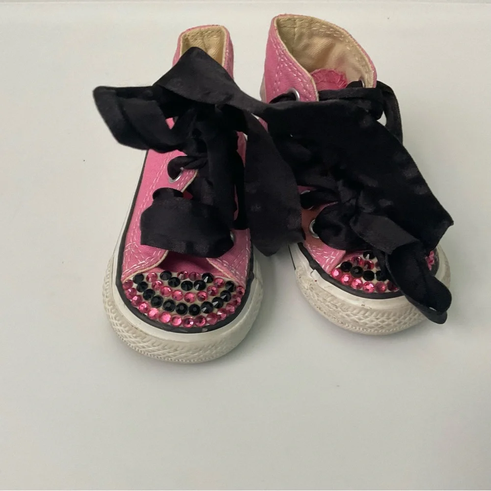 Converse All Star Pink High Top Bedazzled Crib Shoes Size 3